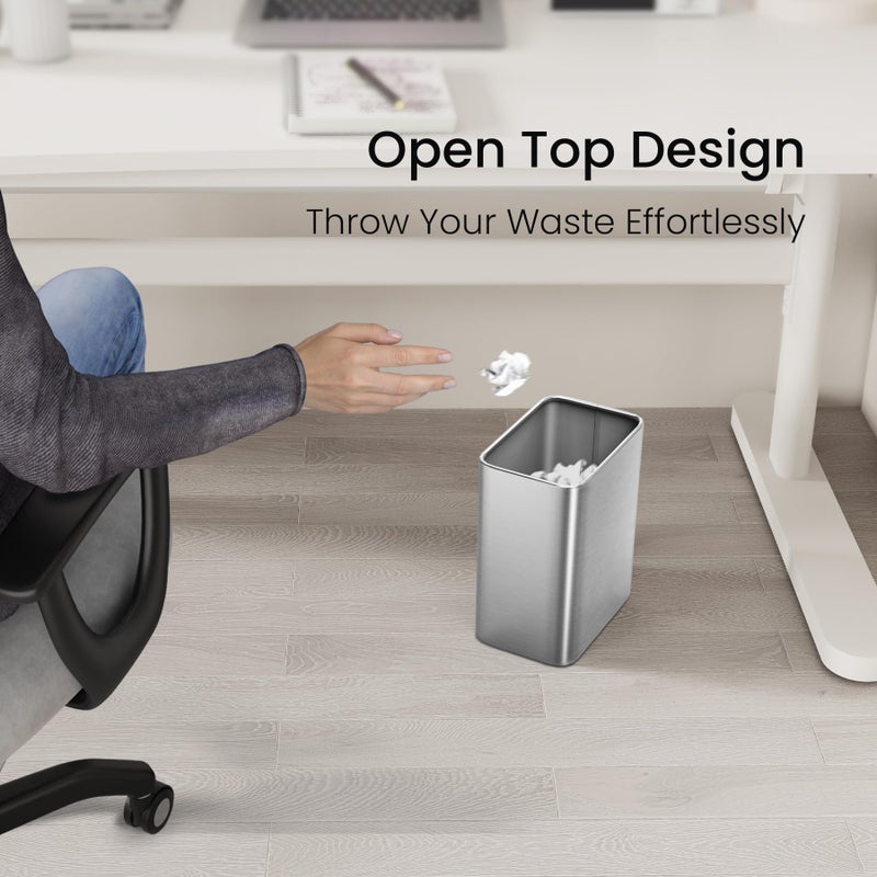 Cesun Small Bathroom Trash Can 2.1 Gallon Wastebasket, Modern Metal Garbage Can Office Waste Basket, Silver Stainless Steel Trash Bin for Bedroom, Home Office, Toilet, rv, Near Desk, Under Sink. - Image 4