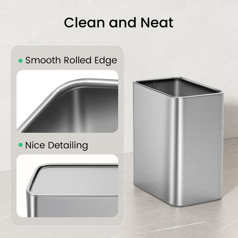 Cesun Small Bathroom Trash Can 2.1 Gallon Wastebasket, Modern Metal Garbage Can Office Waste Basket, Silver Stainless Steel Trash Bin for Bedroom, Home Office, Toilet, rv, Near Desk, Under Sink. - Image 5
