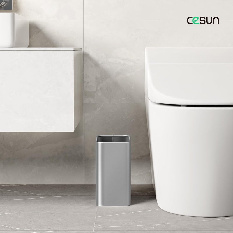 Cesun Small Bathroom Trash Can 2.1 Gallon Wastebasket, Modern Metal Garbage Can Office Waste Basket, Silver Stainless Steel Trash Bin for Bedroom, Home Office, Toilet, rv, Near Desk, Under Sink. - Image 2
