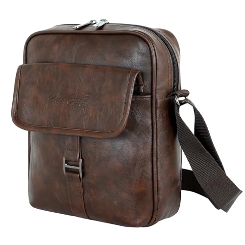 Hard Craft Cross Body Sling Hand Messenger Shoulder One Side Office Luxury Leather Bag With Tablet Compartment Multiple Pockets for Passport Cash Mobile Money Small Travel Pouch Bags For Men Women - Image 1