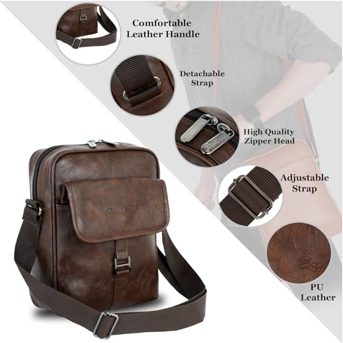 Hard Craft Cross Body Sling Hand Messenger Shoulder One Side Office Luxury Leather Bag With Tablet Compartment Multiple Pockets for Passport Cash Mobile Money Small Travel Pouch Bags For Men Women - Image 3