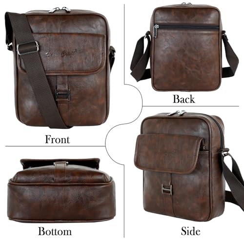 Hard Craft Cross Body Sling Hand Messenger Shoulder One Side Office Luxury Leather Bag With Tablet Compartment Multiple Pockets for Passport Cash Mobile Money Small Travel Pouch Bags For Men Women - Image 4