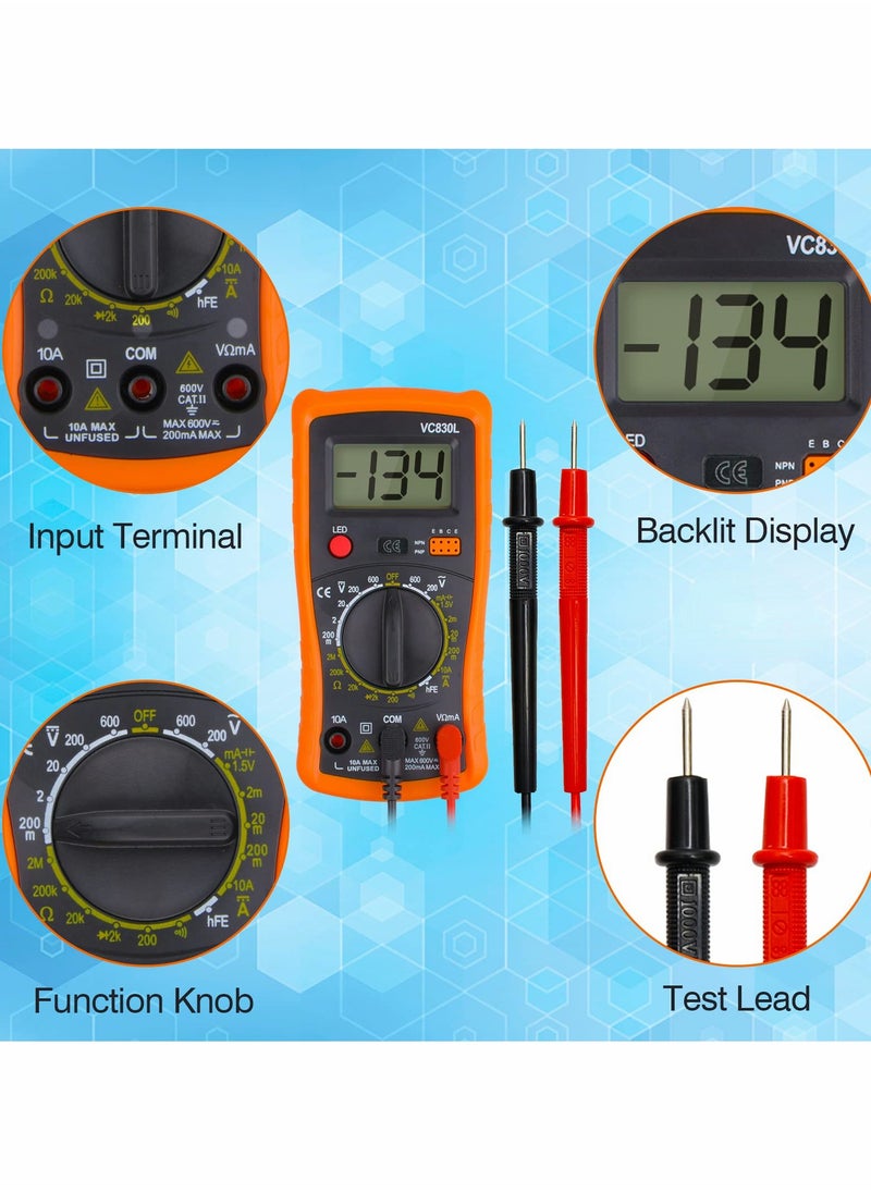 KASTWAVE - Digital Multimeter, Multimeter with AC DC Voltmeter & Ohm Volt Amp Tester, Multifunction Battery Tester, Pocket Meter with Backlight Tests Wire, Voltage Tester Measure Voltage Current Resistance - Image 1