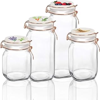 Circleware Vegetable Decal Glass Canisters Shaped with Ceramic Lids, Set of 4 Kitchen Glassware Food Beverage - Image 1