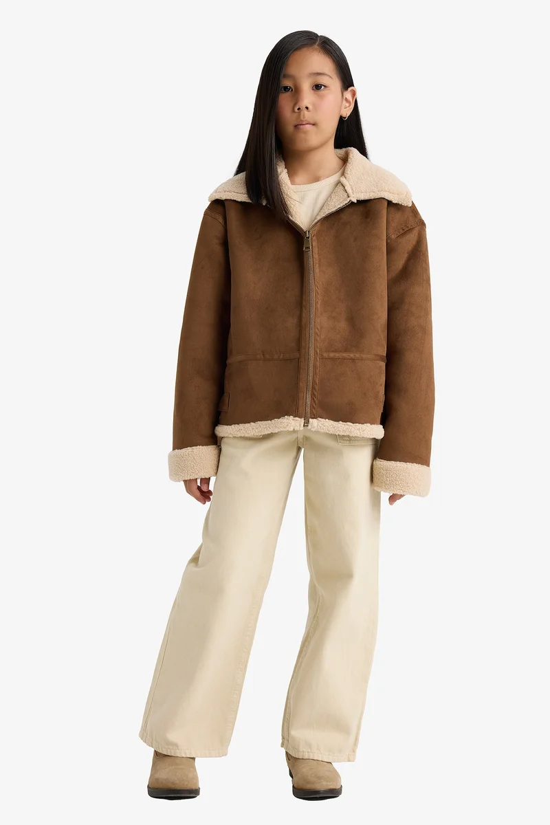 Defacto Girl Plush Lined Zippered Jacket