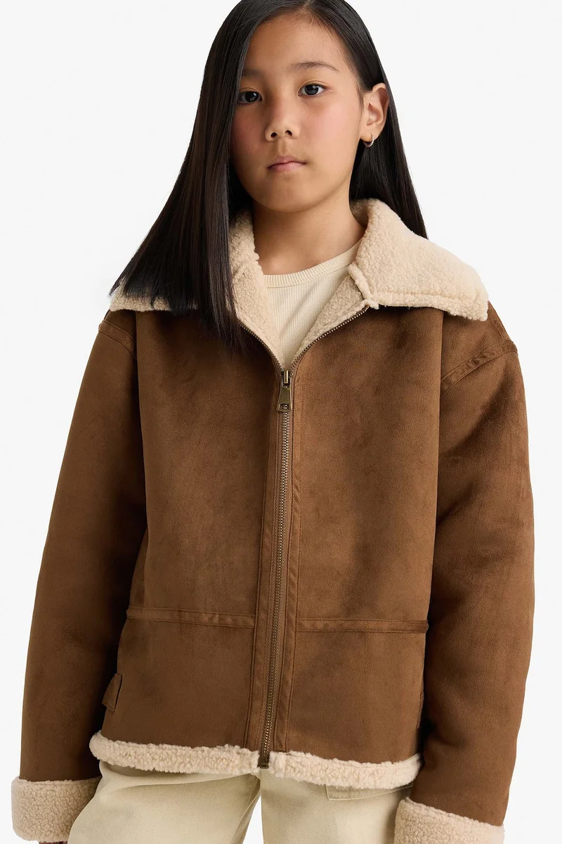Defacto Girl Plush Lined Zippered Jacket