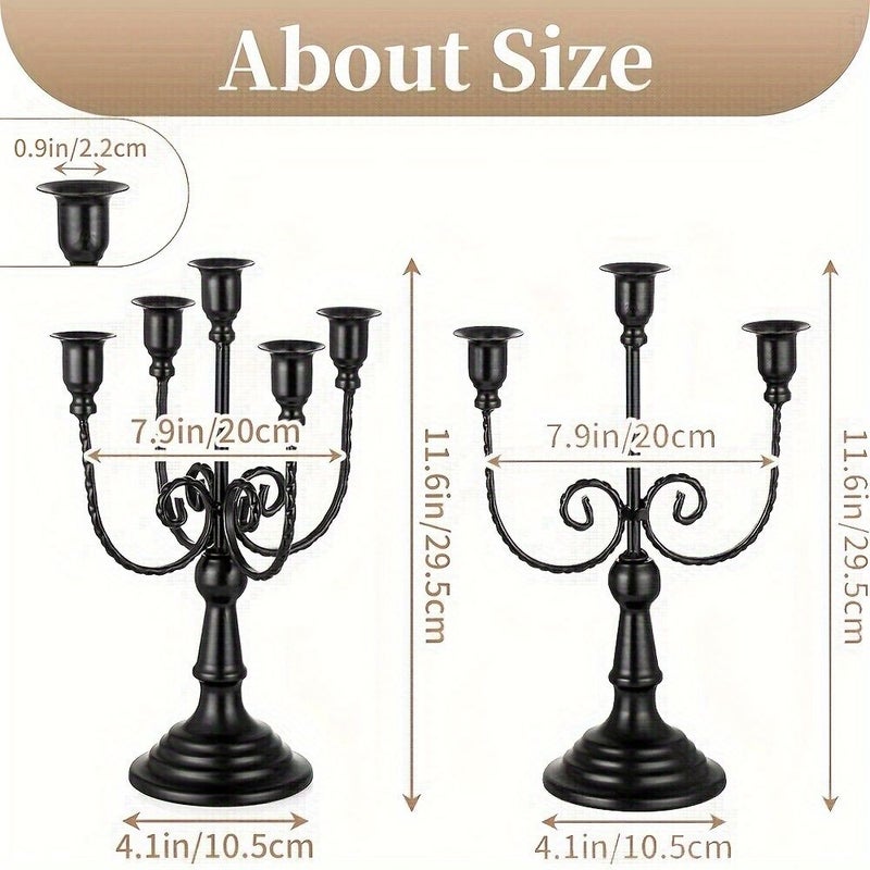 Set of 2 Metal Candle Holders 3 Arm for Weddings Church Holiday Halloween Decor Centerpiece Black - Image 3