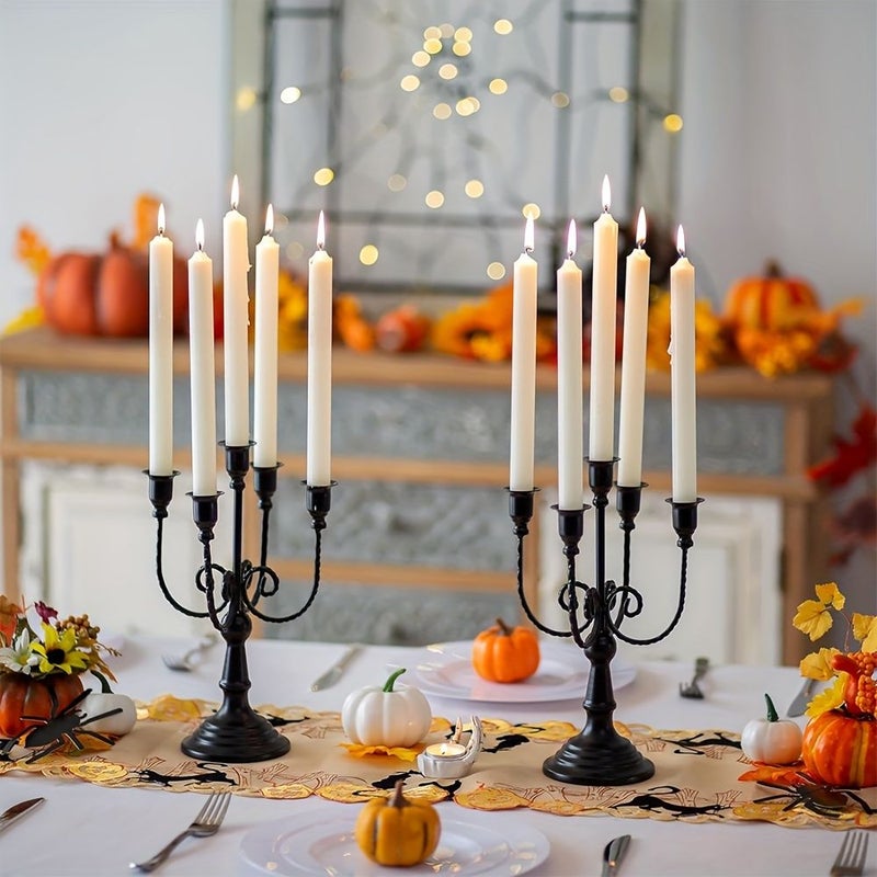 Set of 2 Metal Candle Holders 3 Arm for Weddings Church Holiday Halloween Decor Centerpiece Black - Image 2