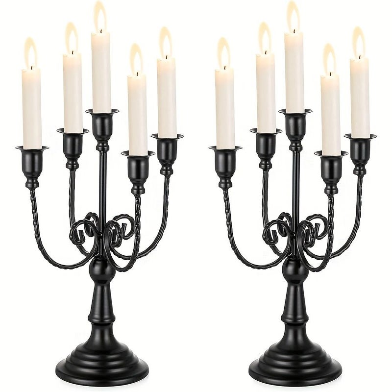 Set of 2 Metal Candle Holders 3 Arm for Weddings Church Holiday Halloween Decor Centerpiece Black - Image 1