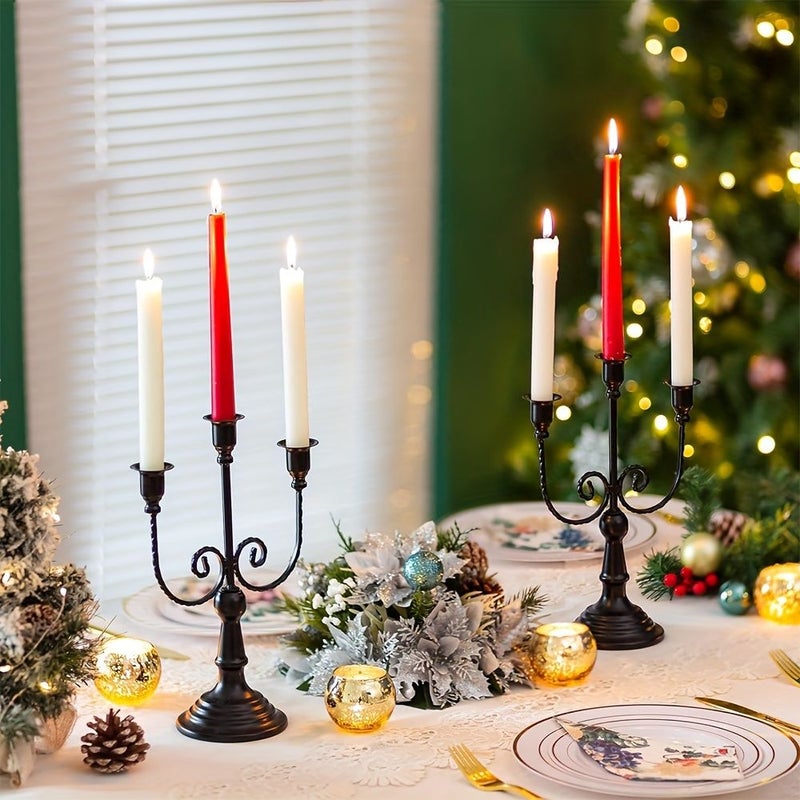 Set of 2 Metal Candle Holders 3 Arm for Weddings Church Holiday Halloween Decor Centerpiece Black - Image 4