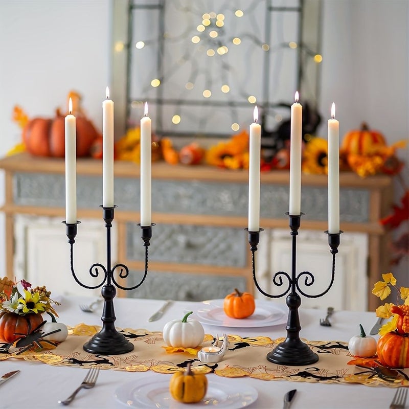 Set of 2 Metal Candle Holders 3 Arm for Weddings Church Holiday Halloween Decor Centerpiece Black - Image 5