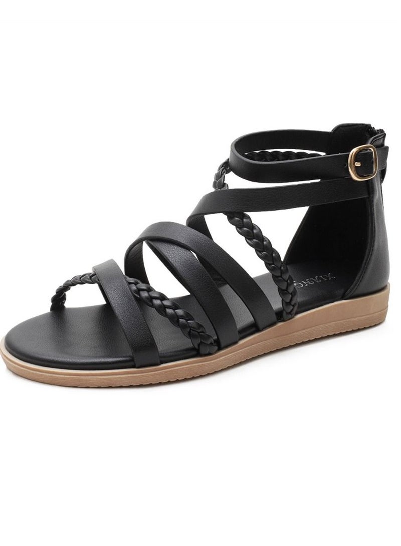 Loquat Simple Woven Large Sandals 3CM Black  - Image 1