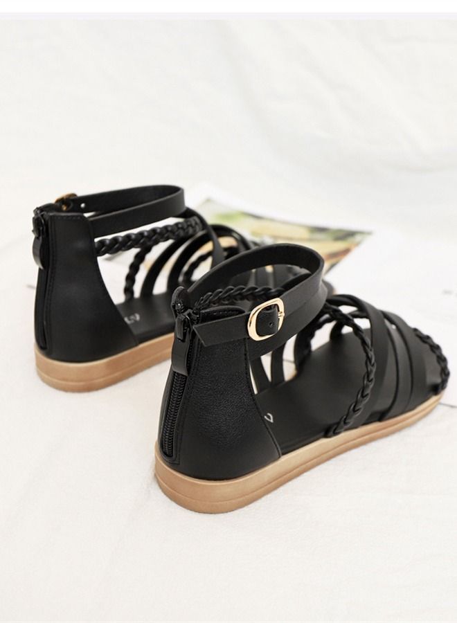 Loquat Simple Woven Large Sandals 3CM Black  - Image 3