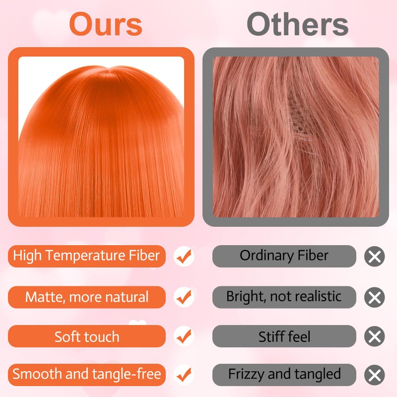 PLULON Hot Pink-Color Bob Wig with Heart Sunglasses Neon Colored Party Wig - Image 5
