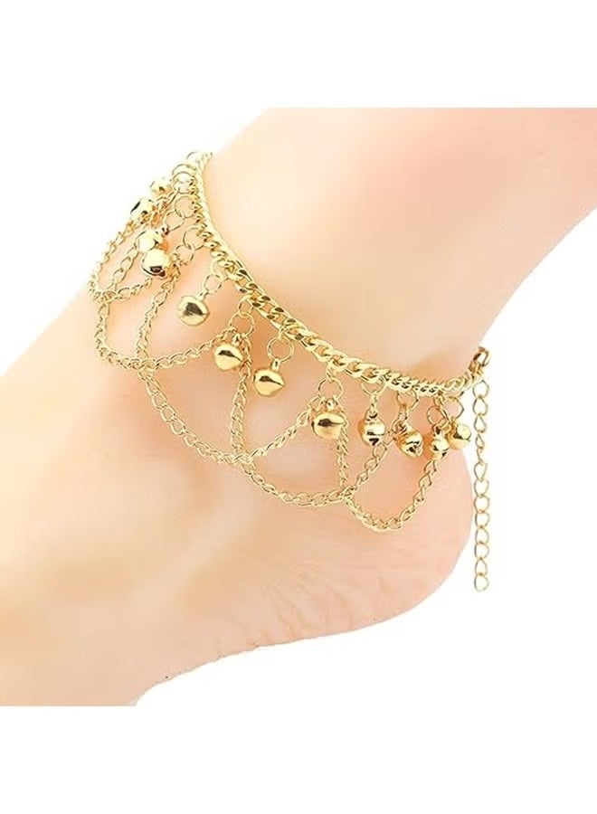 Happy D Women's gold-plated anklets, charm bracelets, anklets, bohemian delicate adjustable beach anklets, Cuban chains, bells, silver anklets, women's anklets - Image 2