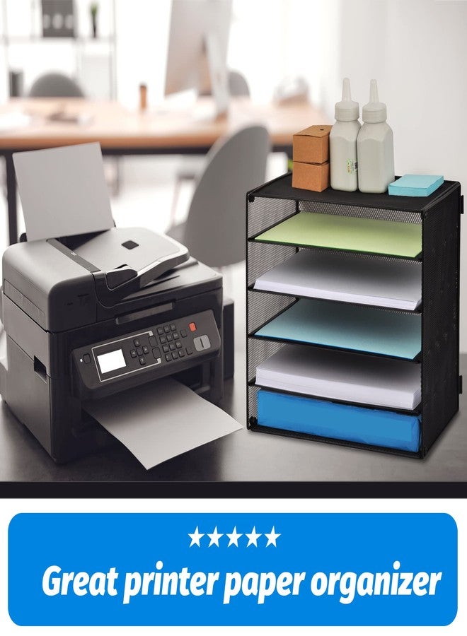 EASEPRES 5 Slot Mesh Desk Organizer Tray, File Paper Letter Folder Holder Desktop Paper Sorter Mail Organization Rack Storage Accessories, for Office Home School Classroom, Black - Image 5