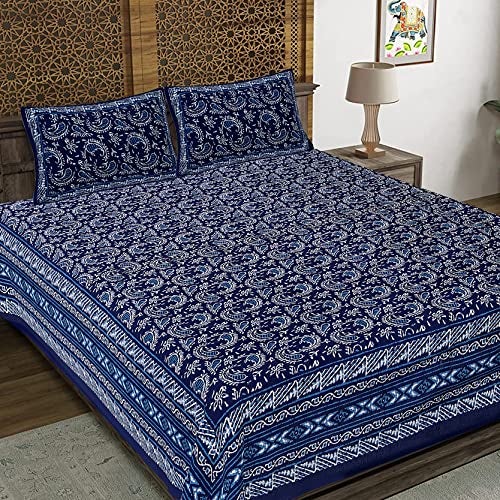 WESTLYN Hand Block Print 300 TC Cotton King Size Bedsheet, Multi-Coloured63 - Image 1