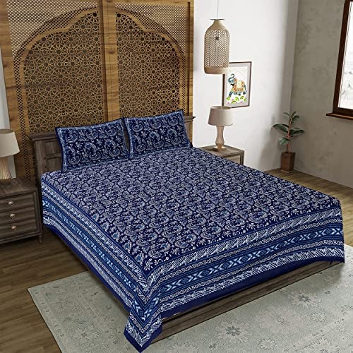 WESTLYN Hand Block Print 300 TC Cotton King Size Bedsheet, Multi-Coloured63 - Image 2