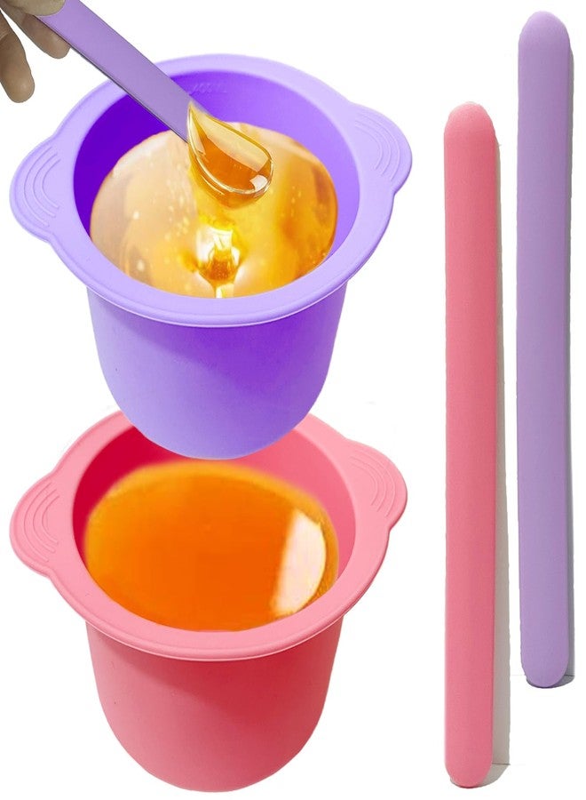 Shineyid Silicone Wax Warmer Liner, Silicone Wax Bowl for Hair Removal, Non-Stick Wax Melt Warmer Wax Pot Replacement, Reusable Wax Melt Liner with 2 Pcs Spatula Sticks for Hair Removal (Pink, Purple) - Image 1