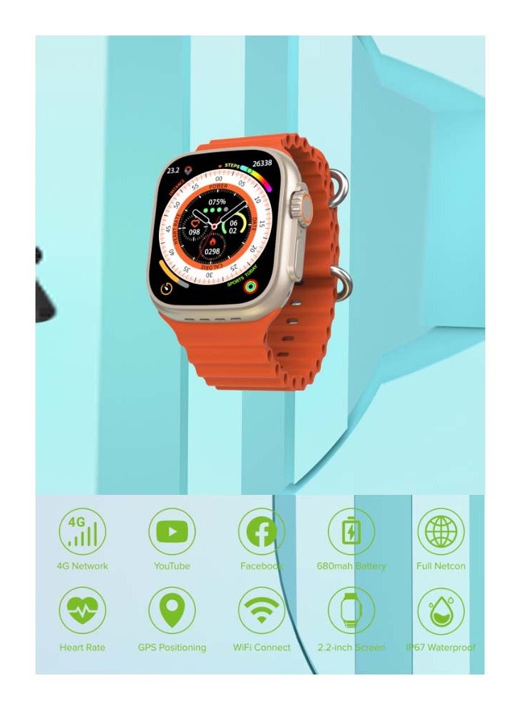 Modio 4G Ultra Max 2.2 Inch HD Display Sim Card Supported Smart Watch with Three Set Strap For Men's - Image 3