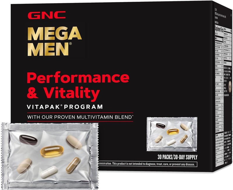 GNC Mega Men Performance and Vitality Vitapak Program Convenient Complete Nutrition 5 Products in 1 packet Circulation Blood Flow Prostate Health Sexual Function Horny Goat Weed 30 Packs - Image 1