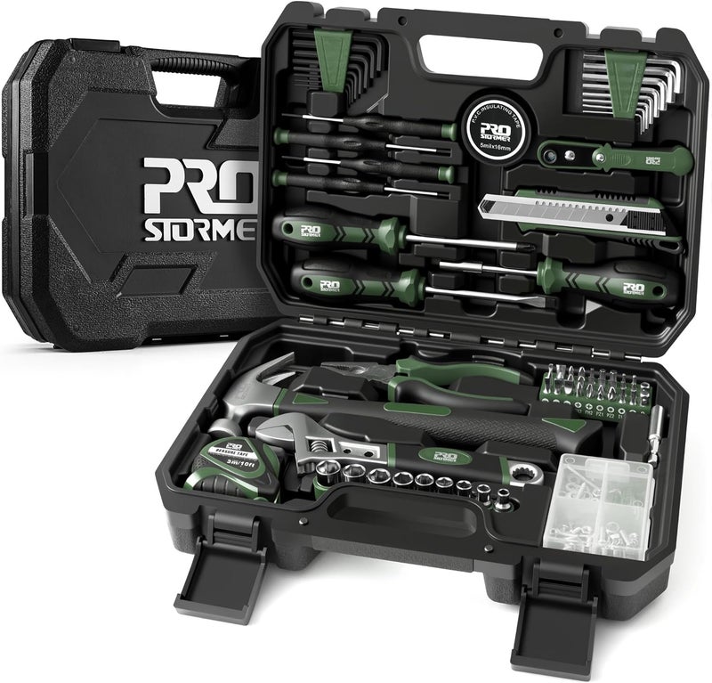 Prostormer 160-Piece Home Repair Tool Set, General Household Hand Tool Kit with Toolbox Storage Case for House, Garage, College Dorm and Office (Green) - Image 1