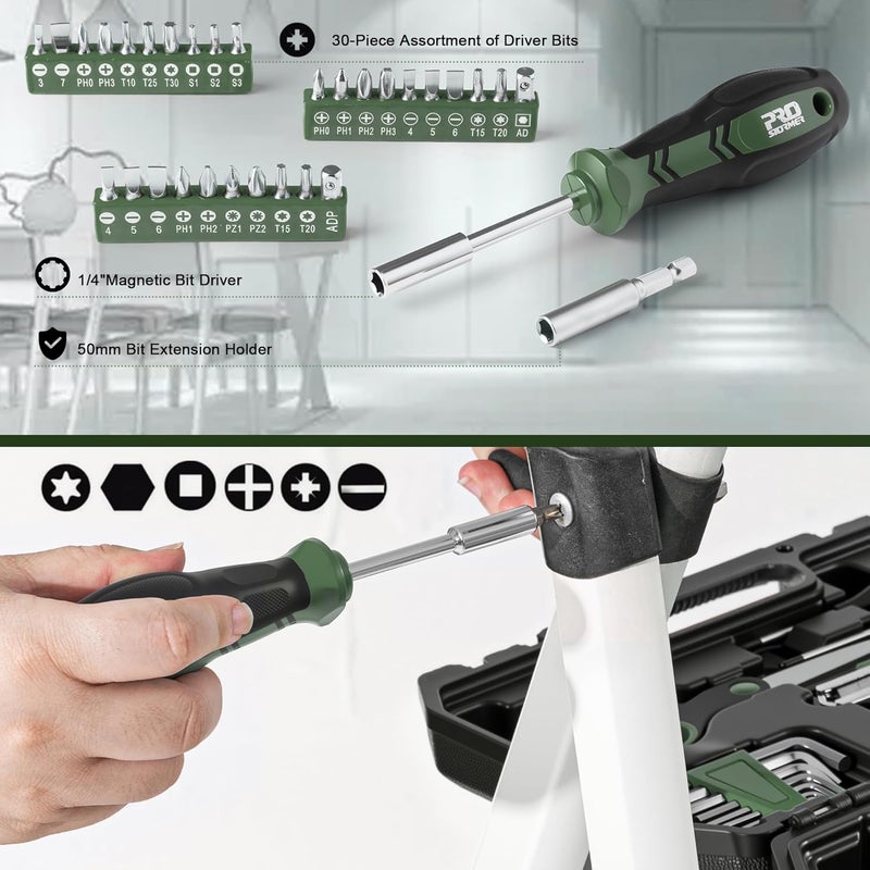 Prostormer 160-Piece Home Repair Tool Set, General Household Hand Tool Kit with Toolbox Storage Case for House, Garage, College Dorm and Office (Green) - Image 4