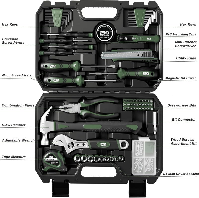 Prostormer 160-Piece Home Repair Tool Set, General Household Hand Tool Kit with Toolbox Storage Case for House, Garage, College Dorm and Office (Green) - Image 3