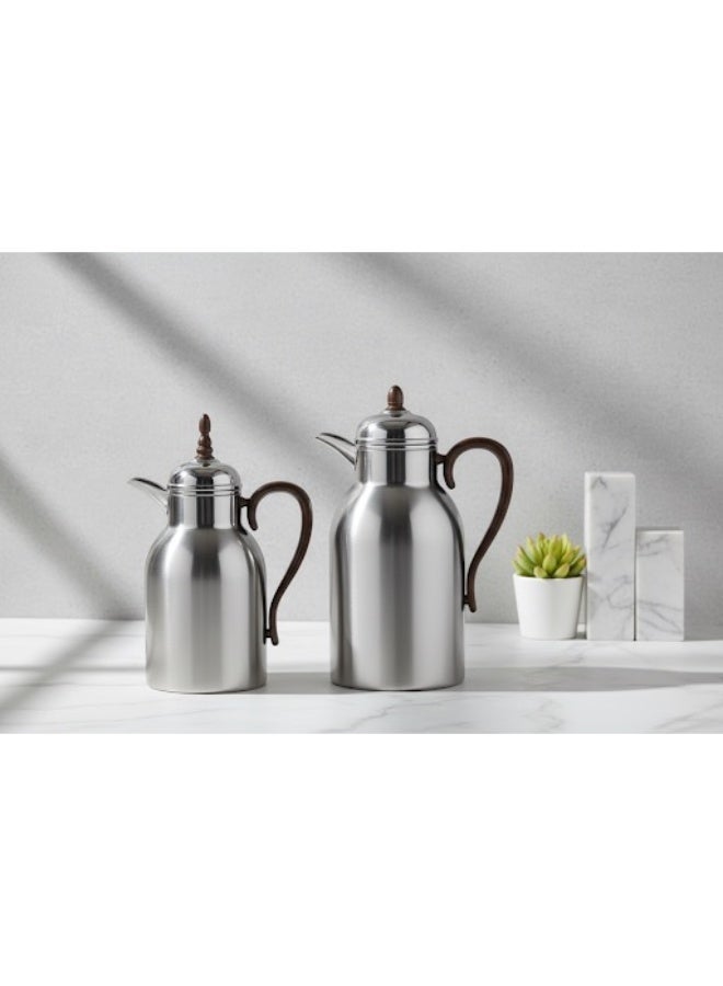 Reem 2-piece thermos set for tea and coffee, elegant matte silver/wood design - Image 2