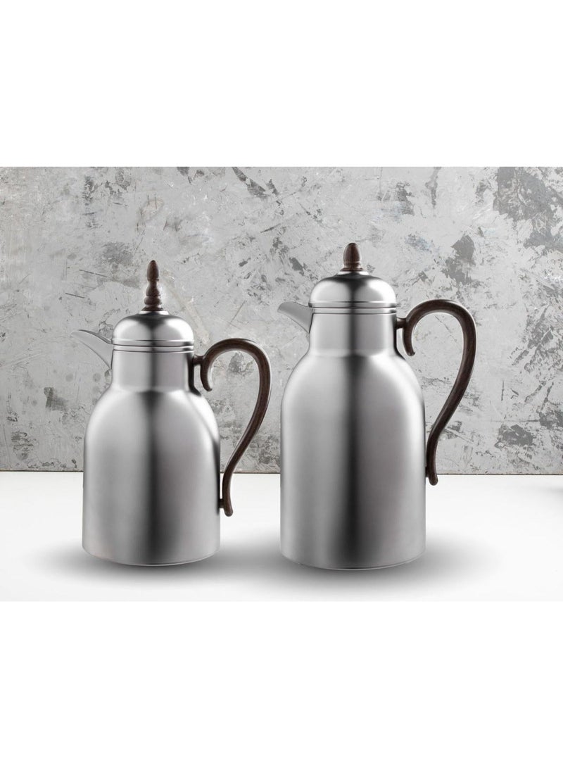Reem 2-piece thermos set for tea and coffee, elegant matte silver/wood design - Image 1