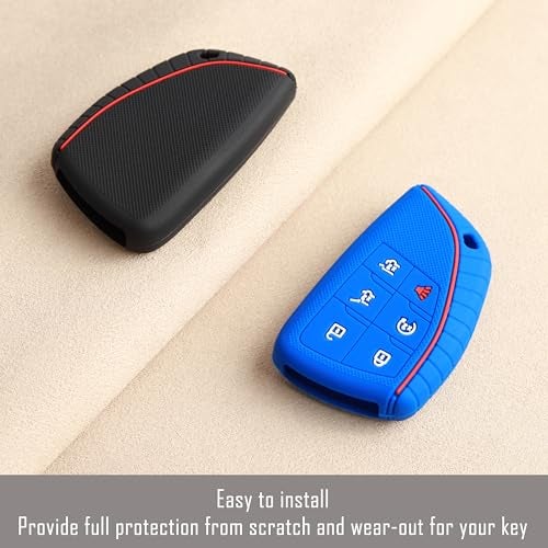 TANDRIVE Key Fob Cover for 2026 2025-2021 Chevy Tahoe Suburban GMC Yukon, 6 Button, Silicone, 2-Pack, Black and Blue - Image 4