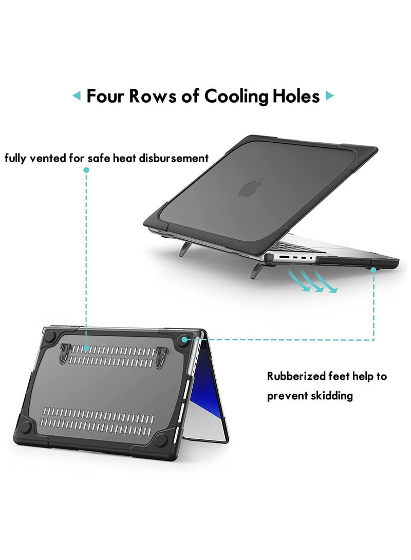 Procases MacBook Pro 14 Inch Case 2021 Release A2442 with M1 Pro/Max Chip, Heavy Duty Hard Shell Dual Layer Protective Cover with Fold Kickstand for 2021 MacBook Pro 14" with Touch ID -Black - Image 5