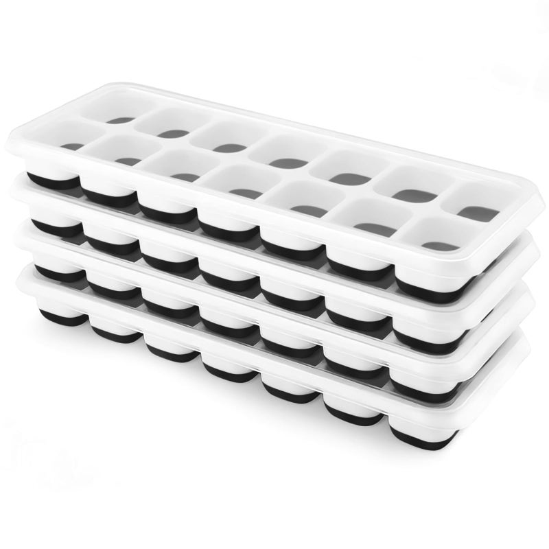 Ice Cube Trays 4 Pack Airabc Silicone Ice Cube Trays with Removable Lid EasyRelease Flexible 14cube Ice Trays LFGB Certified and BPA Free Stackable Ice Trays with Covers for Cocktail Freezer