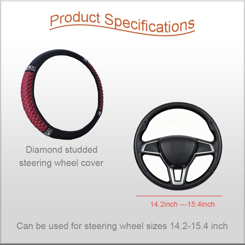 WLERIR Microfiber Leather Steering Wheel Cover with Anti-Slip Lining Universal Car Accessory for Steering Wheel with a Diameter of 14.5-15 inch (Wine red) - Image 2