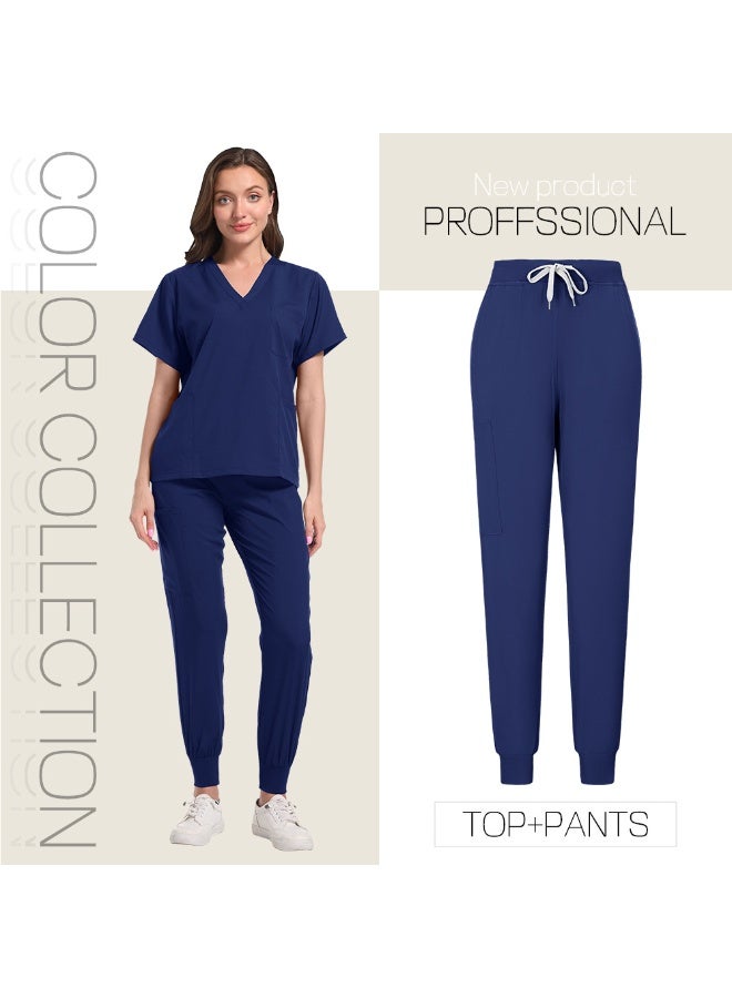 Loquat Womens Medical Scrubs Set Medical Uniform Set Navy Blue - Image 1