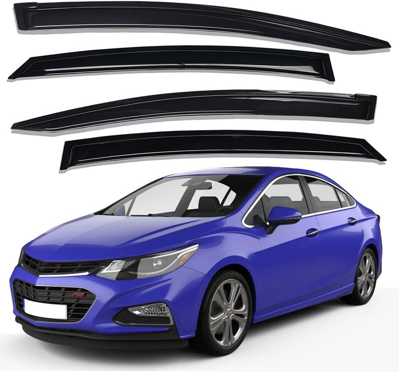 Lightronic WV94712 Tape-on Side Window Visor Deflector Rain Guard, Dark Smoke - 4 PCS Set for 2016-2019 Chevrolet Cruze - Image 1