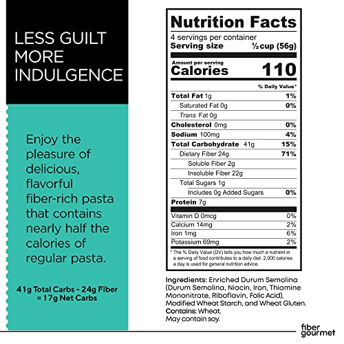 Fiber Gourmet Low Carb Pasta Variety Pack - Spaghetti, Rotini, Penne, Elbows - High Fiber, Keto Friendly, Non-GMO, Vegan, Kosher - Made in Italy with 48% Fewer Calories and Reduced Net Carbs - Image 2