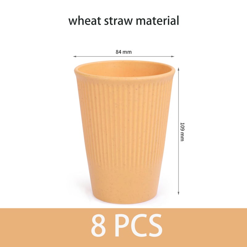 WANBY Wheat Straw Cup 8 Pcs Unbreakable and Reusable Drinking Cups Eco-Friendly Healthy Tumbler Set for Milk Juice and Water Dishwasher Safe (8 Pcs 12 Oz) - Image 3