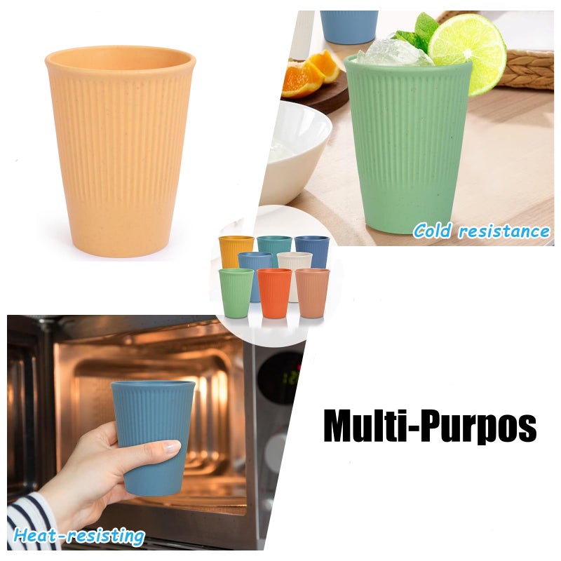 WANBY Wheat Straw Cup 8 Pcs Unbreakable and Reusable Drinking Cups Eco-Friendly Healthy Tumbler Set for Milk Juice and Water Dishwasher Safe (8 Pcs 12 Oz) - Image 4
