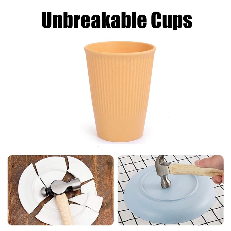 WANBY Wheat Straw Cup 8 Pcs Unbreakable and Reusable Drinking Cups Eco-Friendly Healthy Tumbler Set for Milk Juice and Water Dishwasher Safe (8 Pcs 12 Oz) - Image 5