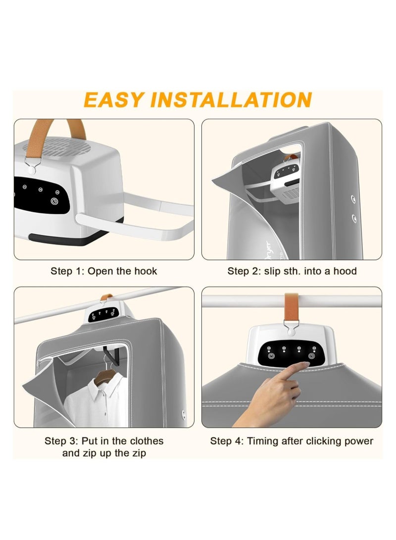 WALALLA Portable Electric Clothes Dryer, Multifunctional Dryer Machine, Detachable Fast Drying, Travel Clothes Dryer, Heated Clothes Airer, Wardrobe Clothes Heating with Timer, Cloth Cover - Image 3