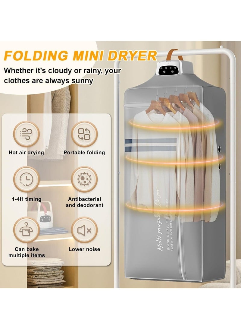WALALLA Portable Electric Clothes Dryer, Multifunctional Dryer Machine, Detachable Fast Drying, Travel Clothes Dryer, Heated Clothes Airer, Wardrobe Clothes Heating with Timer, Cloth Cover - Image 2