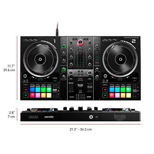 Hercules DJControl Inpulse 500 DJ Controller – Beginner DJ Set, 2-Deck USB DJ Mixer with Built-In Audio Interface, RGB Pads, Touch-Sensitive Jog Wheels - Image 3