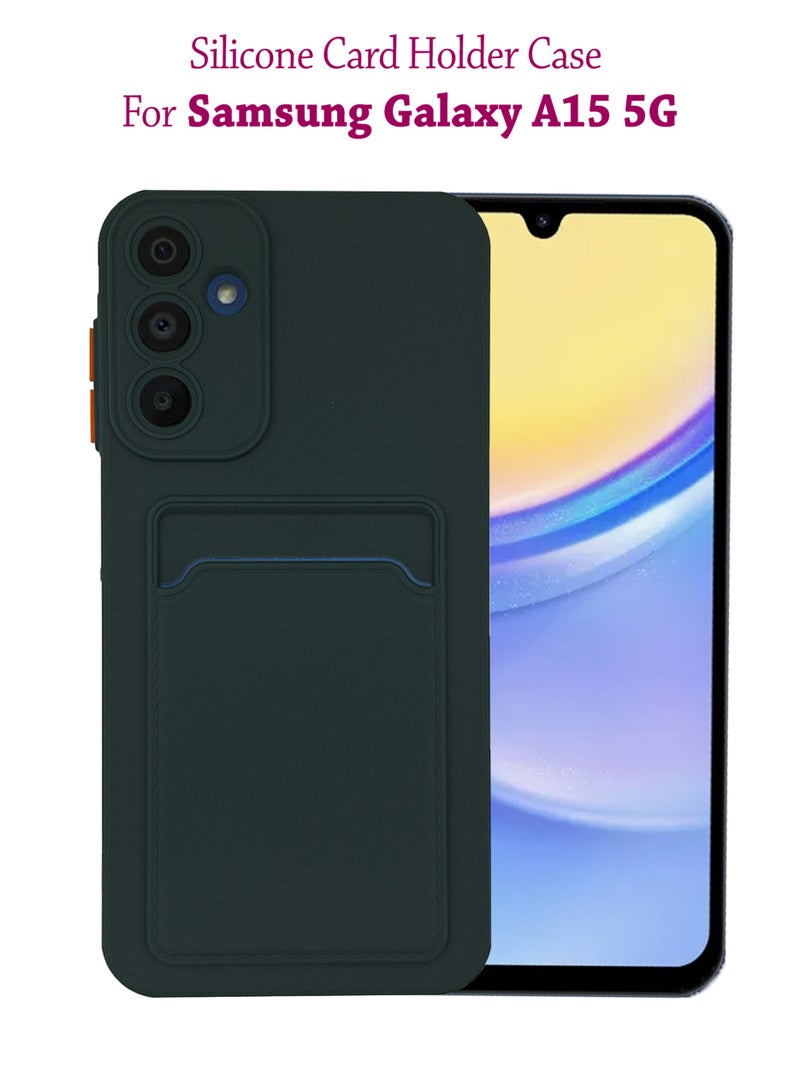 Waldic Silicone Protective Back Case Cover with Card Holder For Samsung Galaxy A15 5G - Green  - Image 1