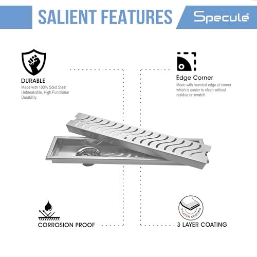 Specule Wave, 18x4 Inch Shower Drain Channel with Side Hole | 304 Stainless Steel Floor Drain Jali with Collar | Durable Linear Water Drain for Bathroom, Balcony & Wet Areas - Image 5