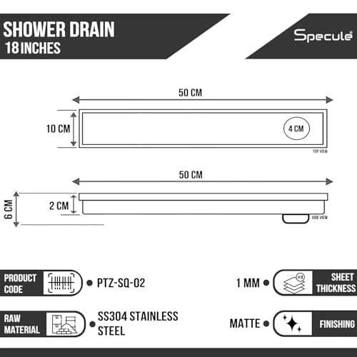 Specule Wave, 18x4 Inch Shower Drain Channel with Side Hole | 304 Stainless Steel Floor Drain Jali with Collar | Durable Linear Water Drain for Bathroom, Balcony & Wet Areas - Image 4
