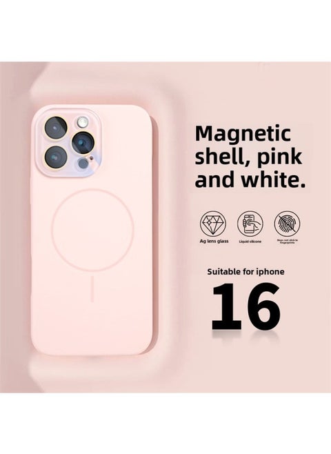 Suitable For IPhone16Pro Liquid Silicone Magnetic Mobile Phone Case Apple 15 Full Coverage Lens 143 Drop-proof Protective Case-Color:Pink-Applicable Model:iPhone15ProMax