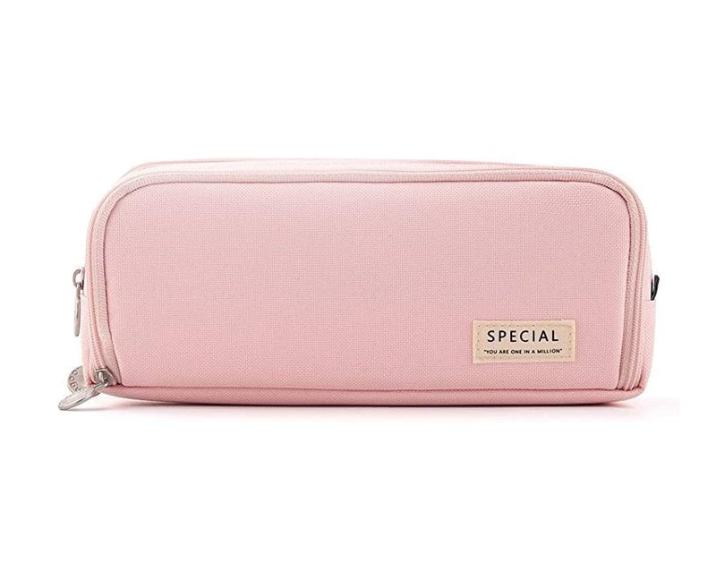 ketmart Large Capacity Pencil Case Organizer Pen Marker Holder Double Zipper Storage Bag Big Pencil Pouch for College School Office Teen Girl Boy Women Men Adult (Color_Pink) - Image 1