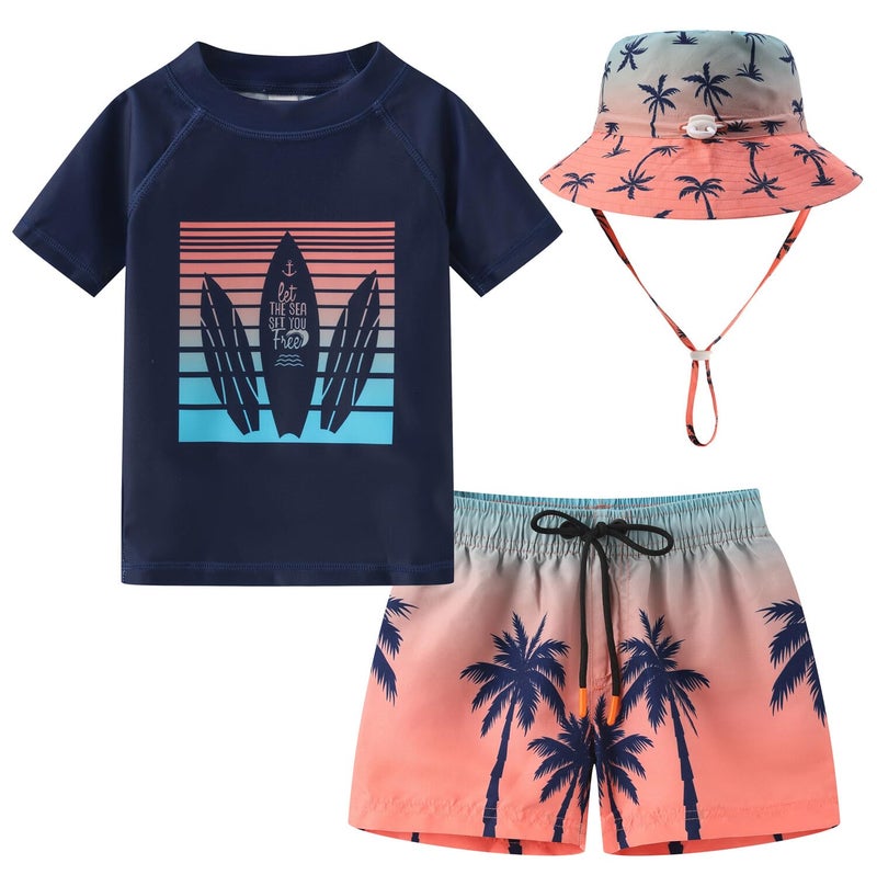 FunnyPaja Toddlers and Baby Boys' 3-Piece Rashguard Sets Swimsuits Sets with Hat Surfing Swimwear Sunsuit UPF 50+Navy Sail(9-12 Months) - Image 1