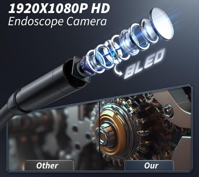 Endoscope Camera with Light - 1920P HD Inspection Borescope with 4.3" IPS Screen, 8 LED Lights, 16.4ft Semi-Rigid Range, Waterproof - Image 3